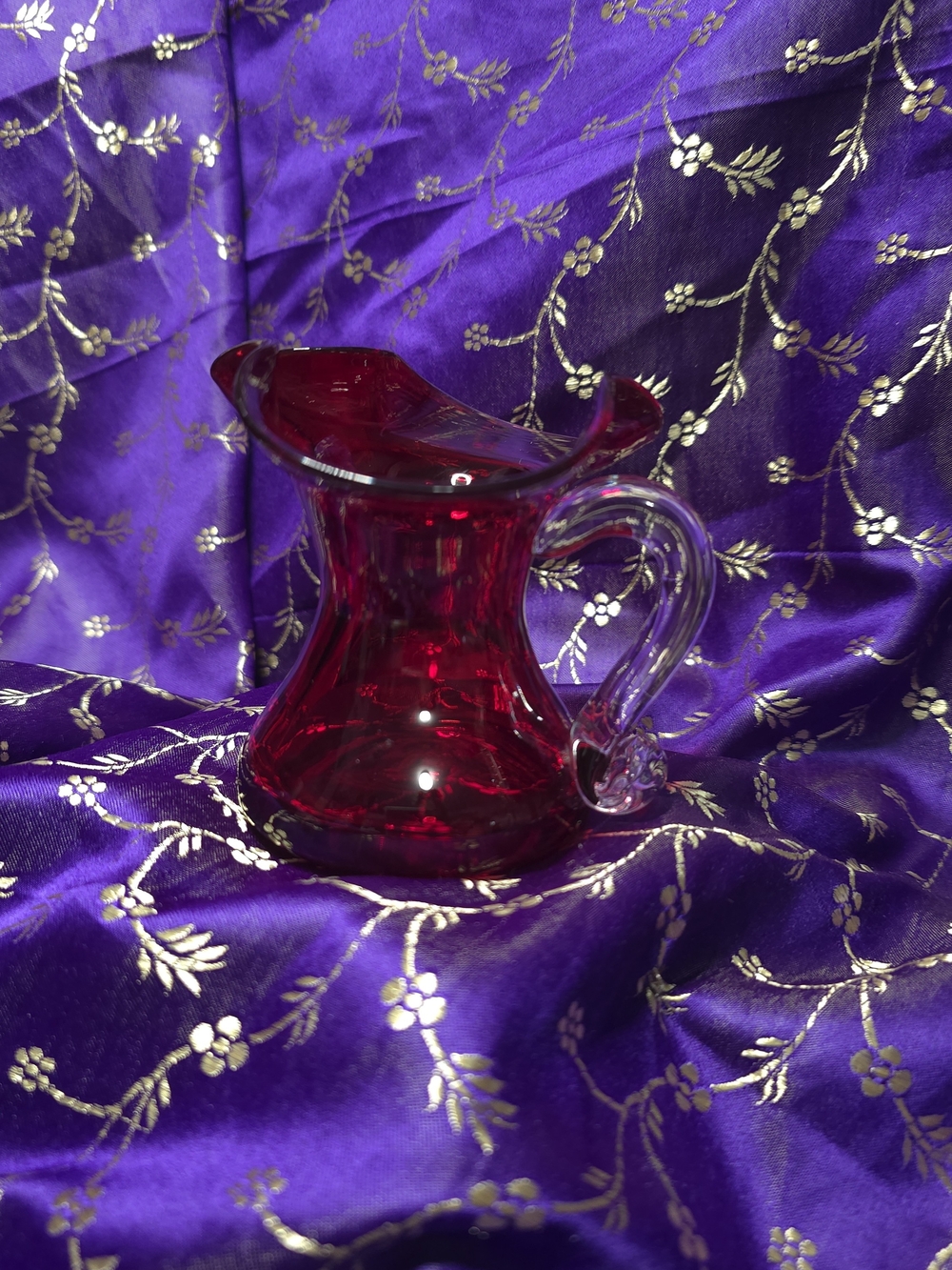 Vintage- Hand-blown Red Glass Creamer - Cadmium - Hand Blown - Immaculate